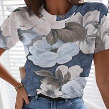 Harajuku Ladies T-shirt New Oversized Short Sleeve Casual Tops 2022 Summer 3D Floral Print Round Neck Streetshirts Women T-shirt